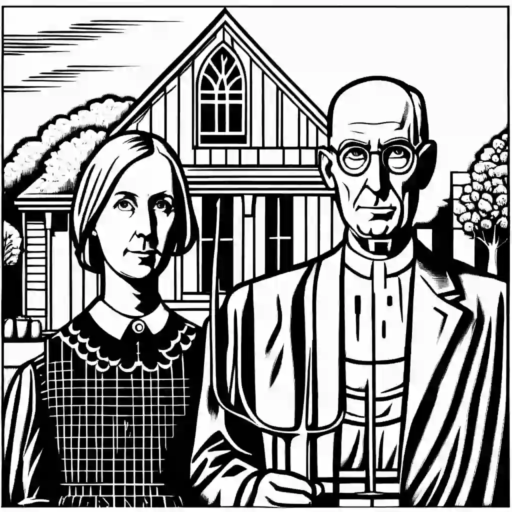 American Gothic by Grant Wood coloring pages